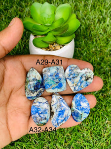 Azurite Turquoise Cabochon •  Code A29-A34 • AAA Quality •  Natural Azurite Cabs • Azurite Turquoise Pendant