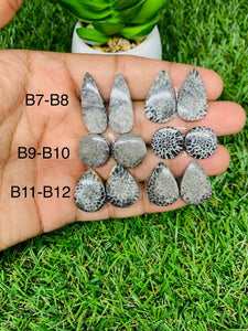 Black Fossil Coral Cabochon Pairs • Code B7-B12 • AAA Quality  • Natural Fossil coral Cabs