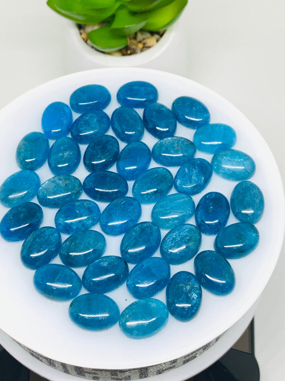 Apatite Cabochon 10x14 mm Size • Pack of 2 Pcs • Code N3 • AAA Quality • Blue Color • Natural Neon Apatite Oval Cabochons