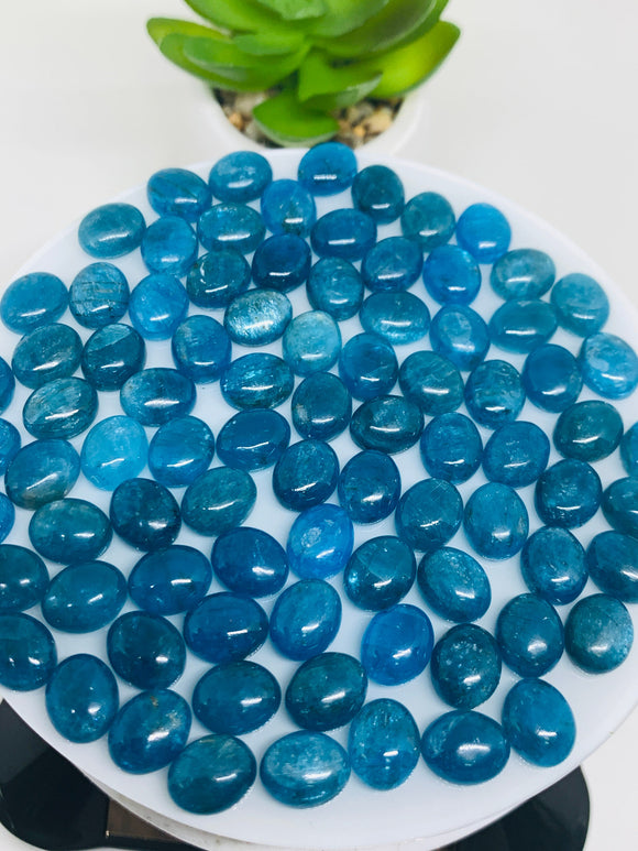 Apatite Cabochon 8x10 mm Size • Pack of 2 Pcs • Code N10 • AAA Quality • Blue Color • Natural Neon Apatite Oval Cabochons