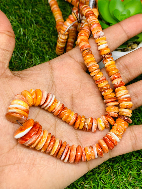 Spiny Shell Oyster Roundel Beads • 8-18 mm Size • 40 cm length • AAA Quality • Natural Shell • Spiny Orange Shell