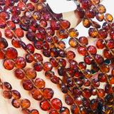 Hessonite 6-7MM Faceted heart  Shape, brown garnet faceted briolette, length 8”