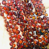 Hessonite 6-7MM Faceted heart  Shape, brown garnet faceted briolette, length 8”