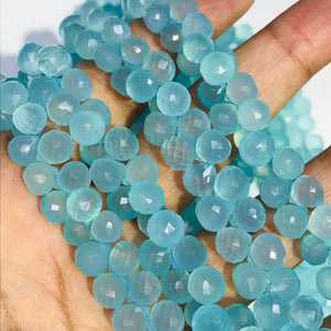 Chalcedony 7MM Faceted Onion shape Briolettes , Aqua chalcedony Onion shape, Aqua chalcedony , length 8 Inch.