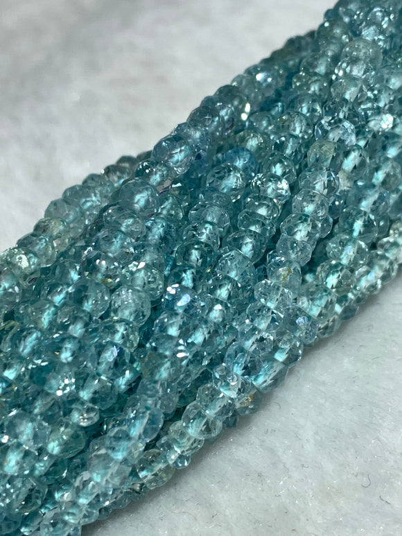 3.50- 4 MM Aquamarine faceted Roundel Beads •  Length 13 Inch • 5A Quality Transparent Beads • Aquamarine Top Quality Faceted