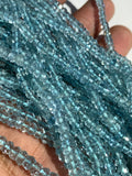 3.50- 4.50 MM Aquamarine faceted Roundel Beads •  Length 13 Inch • 5A Quality Transparent Beads • Aquamarine Top Quality Faceted