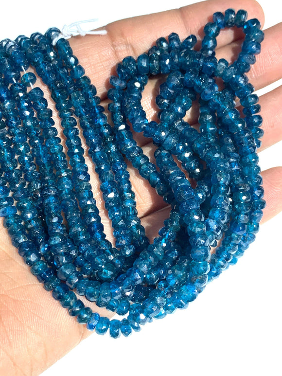 3-5 mm Neon Apatite Faceted Roundel Beads • AAA Quality Beads • 16 Inch Length • Natural  Blue Apatite Beads