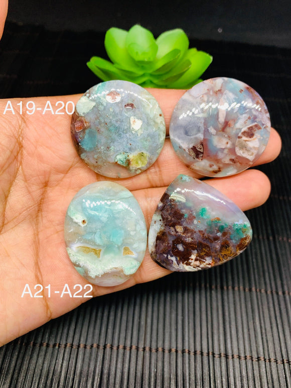 Aqua Chalcedony Cabochon • Code A19- A22 • AAA Quality • Natural Aqua Chalcedony Cabs • Perfect for Jewelry Making • Wire Wrapping Stone