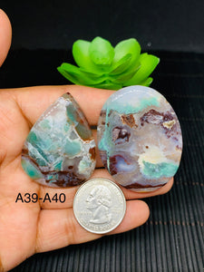 Aqua Chalcedony Cabochon • Code A39- A40 • AAA Quality • Natural Aqua Chalcedony Cabs • Perfect for Jewelry Making • Wire Wrapping Stone