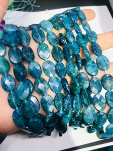 Apatite 10x14 MM Neon Apatite faceted Oval Beads - 40 cm Length - Neon Apatite Beads- Apatite Dyed Teal color