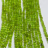 Peridot faceted Box 4MM size , natural peridot in AA Quality , Length 15 Inch . Gemstone shape