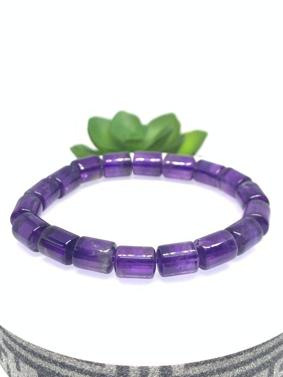 Amethyst Bracelet 8x10 mm Size • Code A9 • Weight 21.1 gm • AAA Quality • Amethyst Tube Bracelet 7.5 Inch Length • Natural Amethyst Jewelry