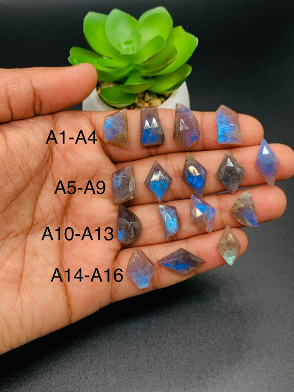 Labradorite  Rose Cut Fancy Shape - Code # A1- A16 •  Labradorite  Faceted Cut (Polki)  • AAA Quality  • One Side Cutting