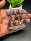 Labradorite Rose Cut Fancy Shape - Code # A33- A47 • Labradorite Faceted Cut (Polki) • AAA Quality • One Side Cutting