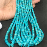 Natural Turquoise 4-8MM Heishi shape,  genuine Turquoise beads, Length 16” graduated size.