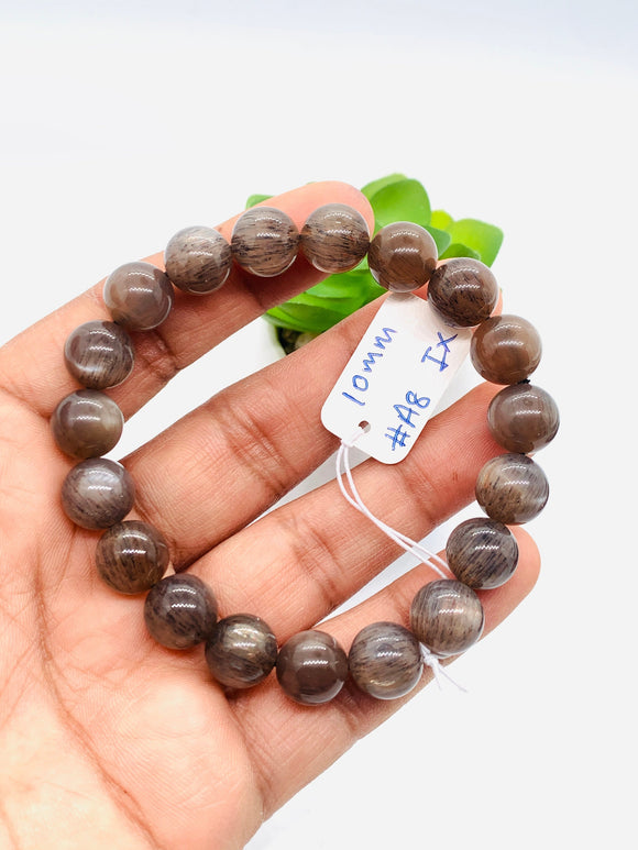 Sunstone Bracelet • 10 mm Size • Code #A8 • Weight 30 gm • Natural Black Sunstone Round Bracelet • Sunstone Jewelry