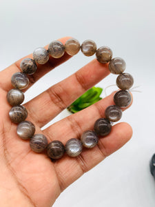 Sunstone Bracelet • 10 mm Size • Code #A12 • Weight 29.6 gm • Natural Black Sunstone Round Bracelet • Sunstone Jewelry