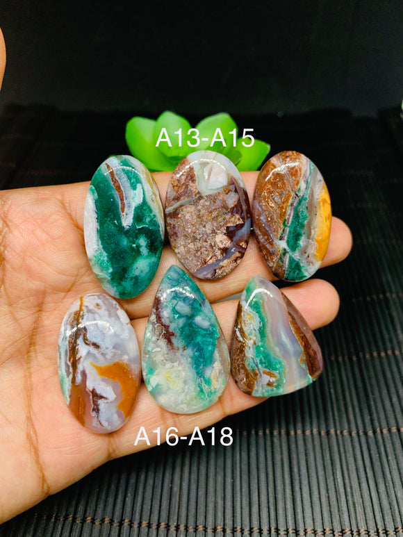 Aqua Chalcedony Cabochon • Code A13- A18 • AAA Quality • Natural Aqua Chalcedony Cabs • Perfect for Jewelry Making • Wire Wrapping Stone