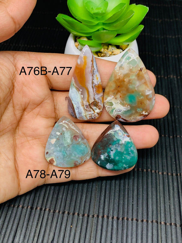 Aqua Chalcedony Cabochon • Code A76B-A79  • AAA Quality • Natural Aqua Chalcedony Cabs • Perfect for Jewelry Making • Wire Wrapping Stone