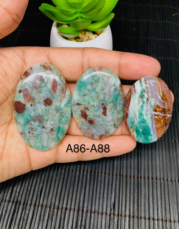 Aqua Chalcedony Cabochon • Code A86- A88 • AAA Quality • Natural Aqua Chalcedony Cabs • Perfect for Jewelry Making • Wire Wrapping Stone