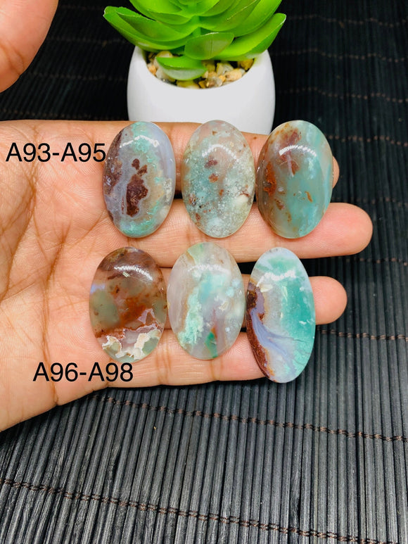 Aqua Chalcedony Cabochon • Code A93-A98  • AAA Quality • Natural Aqua Chalcedony Cabs • Perfect for Jewelry Making • Wire Wrapping Stone