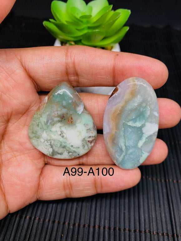 Aqua Chalcedony Cabochon • Code A99- A100 • AAA Quality • Natural Aqua Chalcedony Cabs • Perfect for Jewelry Making • Wire Wrapping Stone