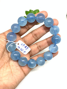 Aquamarine Bracelet • 15 mm Size • Code B2 • AAA Quality • Weight 69.6 gm • 7.5 Inch Length • Stretch Bracelet • Aquamarine Round Bracelet