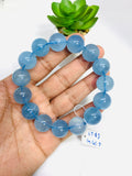 Aquamarine Bracelet • 15 mm Size • Code B2 • AAA Quality • Weight 69.6 gm • 7.5 Inch Length • Stretch Bracelet • Aquamarine Round Bracelet