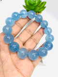 Aquamarine Bracelet • 15 mm Size • Code B2 • AAA Quality • Weight 69.6 gm • 7.5 Inch Length • Stretch Bracelet • Aquamarine Round Bracelet