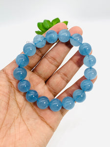 Aquamarine Bracelet • 13 mm Size • Code B7 • AAA Quality • Weight 48 gm • 8 Inch Length • Stretch Bracelet • Natural Aquamarine Bracelet