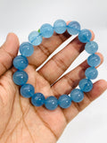 Aquamarine Bracelet • 13 mm Size • Code B7 • AAA Quality • Weight 48 gm • 8 Inch Length • Stretch Bracelet • Natural Aquamarine Bracelet