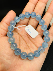 Blue Aquamarine Bracelet - 10 mm Size - Length in 7.5 Inch Code A-3- Aquamarine Bracelet Transparent AAAA Grade, weight 30-gm