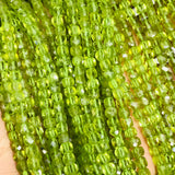 Peridot faceted Cube Beads 3-3.5 mm size - Natural Peridot faceted Box beads - Length 39 cm - AAA Quality
