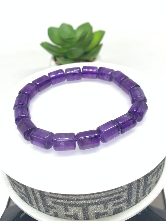 Amethyst Bracelet 8x10 mm Size • Code A6 • Weight 21.5 gm • AA Quality • Amethyst Tube Bracelet 7.5 Inch Length • Natural Amethyst Jewelry