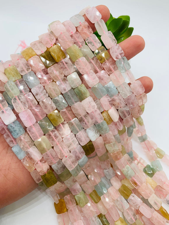 Morganite Rectangle Faceted Beads • 8x10 mm Size • Length 40 cm • Morganite Rectangle Beads • Multi Color Morganite Beads