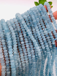 Aquamarine faceted Roundel • 6mm Size • AAA grade • Length 40 cm • Top quality roundel • Blue Aquamarine Beads