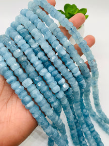 Aquamarine faceted Roundel • 9 mm Size • AAA grade • Length 40 cm • Top quality roundel • Blue Aquamarine Beads