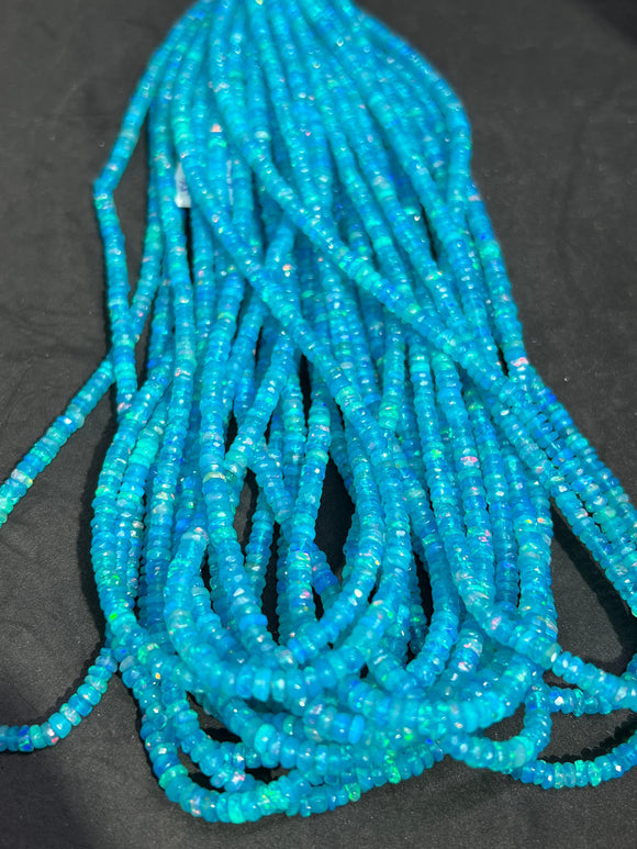 Ethiopian Blue Opal 4MM faceted Roundel Beads, 16 Inch Strand, AAA Quality,- Ethiopian opal Roundel, Dyed Ethiopian Opal .