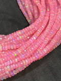 Ethiopian Baby Pink Opal 3-4MM faceted Roundel Beads, 16 Inch Strand, AAA Quality,- Ethiopian opal Roundel, Dyed Ethiopian Opal .