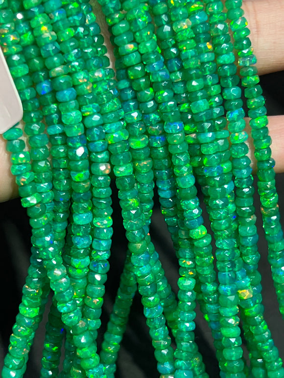 Ethiopian Opal green coating 4MM faceted Roundel Beads, 16 Inch Strand, AAA Quality,- Ethiopian opal Roundel, Dyed Ethiopian Opal .