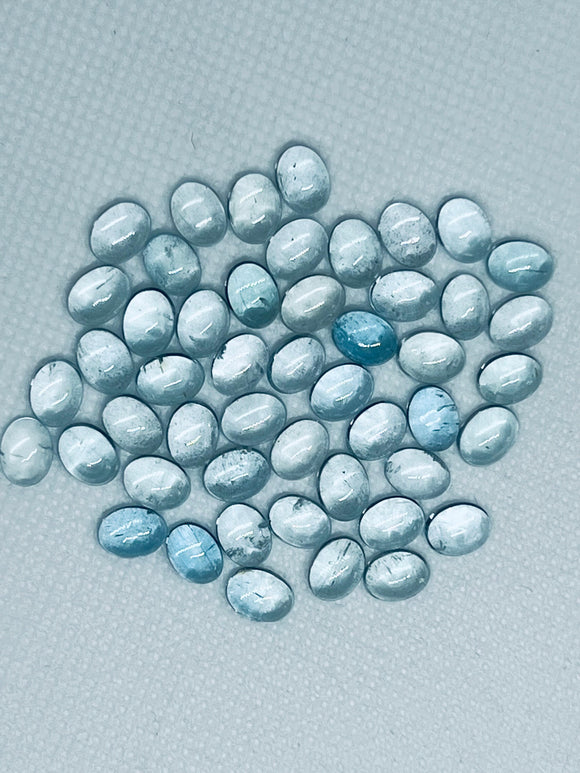 Aquamarine Cabochon 5X7mm Pack of 6 Pcs - AAA Quality cabs- Natural Aquamarine Cabs