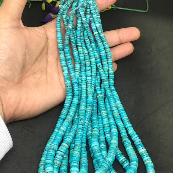 Natural Turquoise 4-8MM Heishi shape,  genuine Turquoise beads, Length 16” graduated size.