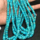 Natural Turquoise 4-8MM Heishi shape,  genuine Turquoise beads, Length 16” graduated size.