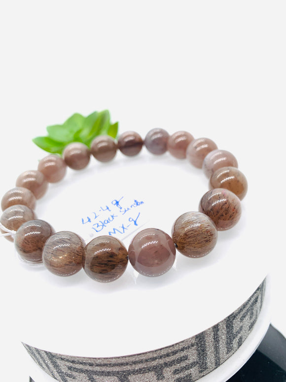 Sunstone Bracelet • 12 mm Size • Code #A13 • Weight 42.4 gm • Natural Black Sunstone Round Bracelet • Sunstone Jewelry