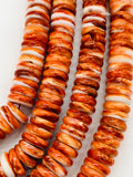 Spiny Oyster Roundel Beads • 15 mm Size • 40 cm length • AAA Quality • Natural Spiny Oyster Dark Orange Color • Origin Mexico