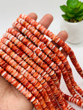 Spiny Oyster Roundel Beads • 8 mm Size • 40 cm length • AAA Quality • Natural Spiny Oyster Dark Orange Color • Origin Mexico