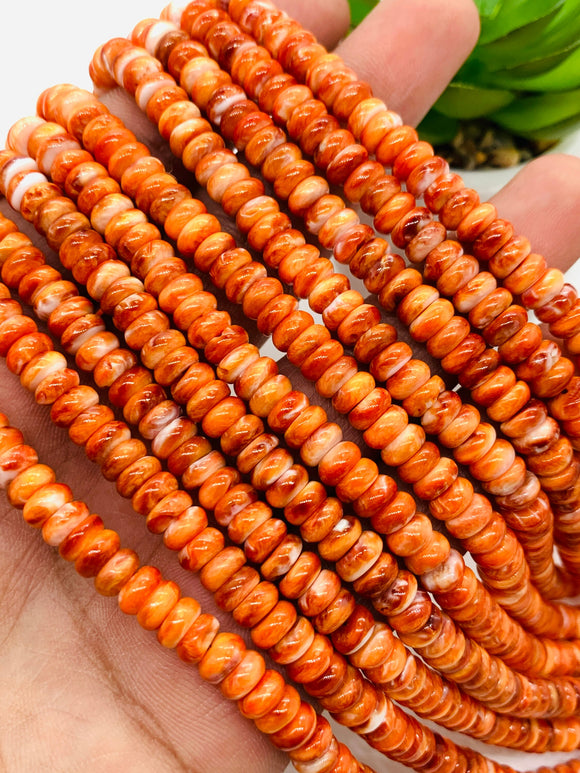 Spiny Oyster Roundel Beads • 6 mm Size • 40 cm length • AAA Quality • Natural Spiny Oyster Orange Color • Origin Mexico