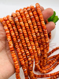 Spiny Oyster Roundel Beads • 6 mm Size • 40 cm length • AAA Quality • Natural Spiny Oyster Orange Color • Origin Mexico