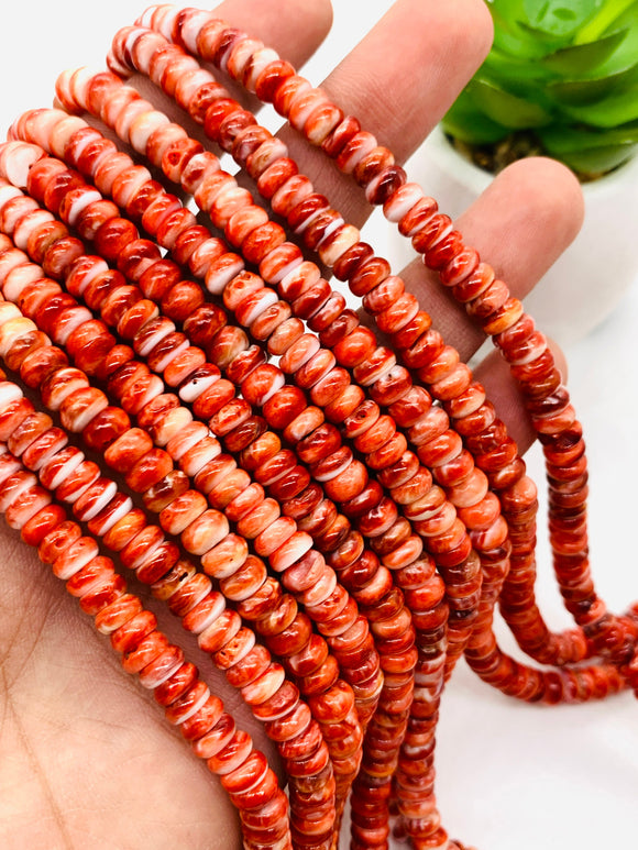 Spiny Oyster Roundel Beads • 6 mm Size • 40 cm length • AAA Quality • Natural Spiny Oyster Dark Orange Color • Origin Mexico