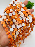 Spiny Oyster Flower Carving Beads • 12x12 mm Size • 40 cm length • AAA Quality • Natural Spiny Oyster Orange Color • Origin Mexico